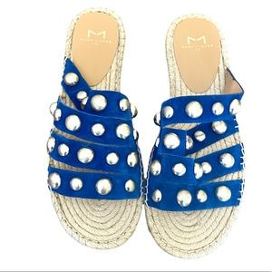 Marc Fisher Brandie Blue Espadrille Platform Strappy Slide Studded Sandal